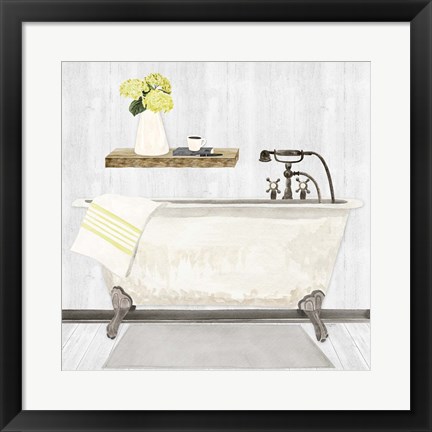 Framed Farmhouse Bath I Gray &amp; Yellow-Tub Print