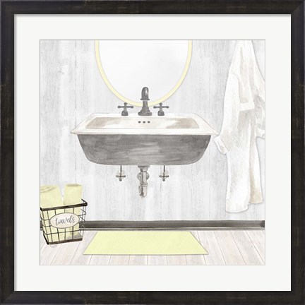 Framed Farmhouse Bath II Gray &amp; Yellow-Sink Print