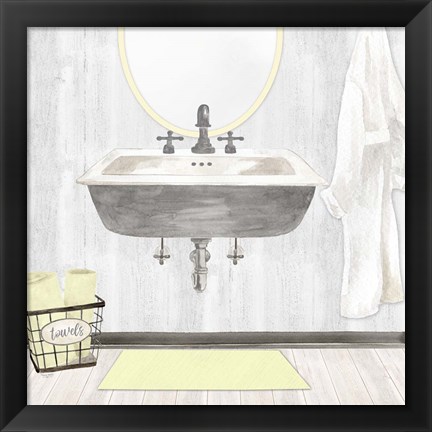 Framed Farmhouse Bath II Gray &amp; Yellow-Sink Print