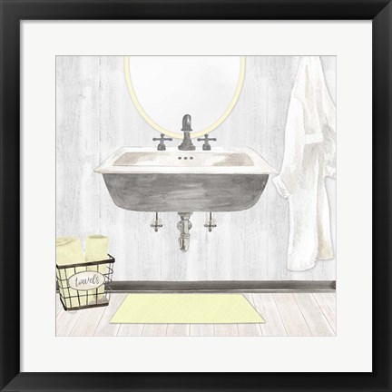 Framed Farmhouse Bath II Gray &amp; Yellow-Sink Print