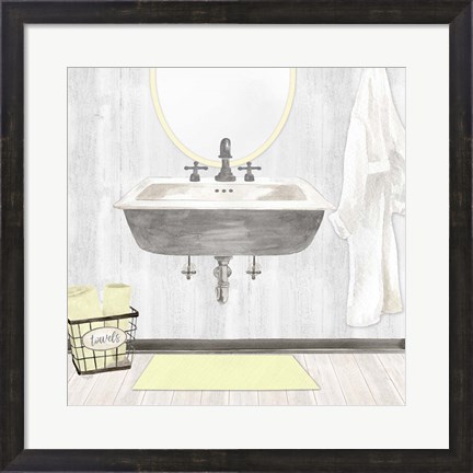 Framed Farmhouse Bath II Gray &amp; Yellow-Sink Print