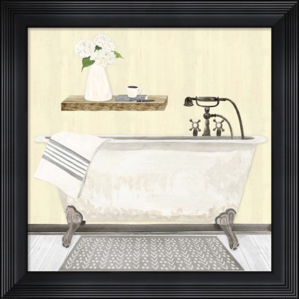 Framed Farmhouse Bath I Gray &amp; Yellow 2-Tub Print