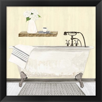 Framed Farmhouse Bath I Gray &amp; Yellow 2-Tub Print