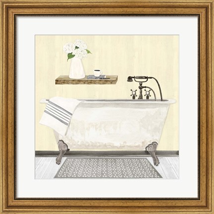 Framed Farmhouse Bath I Gray &amp; Yellow 2-Tub Print