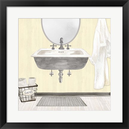 Framed Farmhouse Bath II Gray &amp; Yellow 2-Sink Print