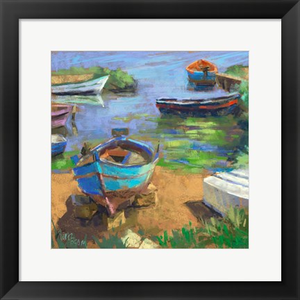 Framed Fishing Boats in Marsala Print
