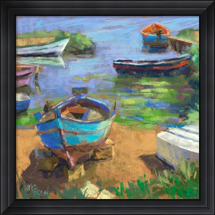 Framed Fishing Boats in Marsala Print