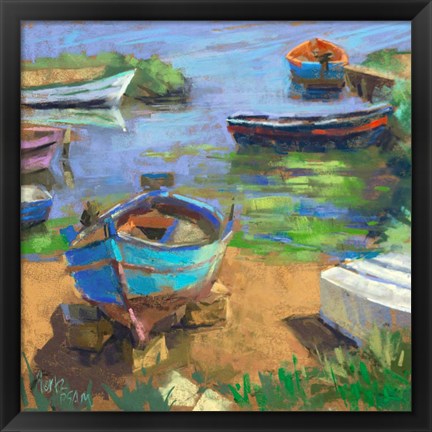 Framed Fishing Boats in Marsala Print