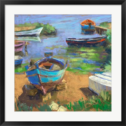 Framed Fishing Boats in Marsala Print