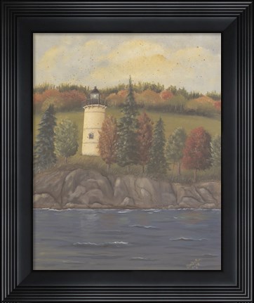 Framed Lighthouse in Autumn Print
