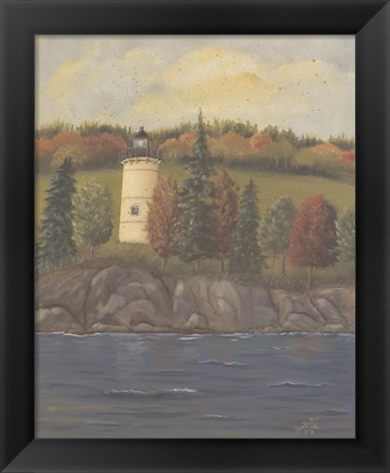 Framed Lighthouse in Autumn Print