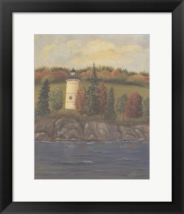 Framed Lighthouse in Autumn Print