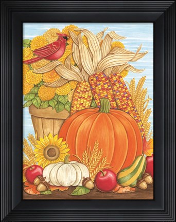 Framed Fall Pumpkin &amp; Cardinal Print