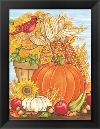 Framed Fall Pumpkin &amp; Cardinal Print