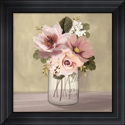 Framed Pink Mason Jar Floral Print