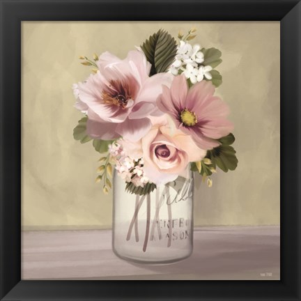 Framed Pink Mason Jar Floral Print