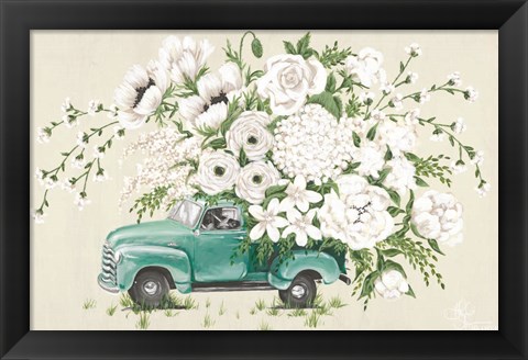 Framed White Floral Truck Print