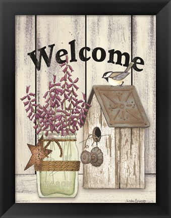 Framed Welcome Flowers in Jar Print