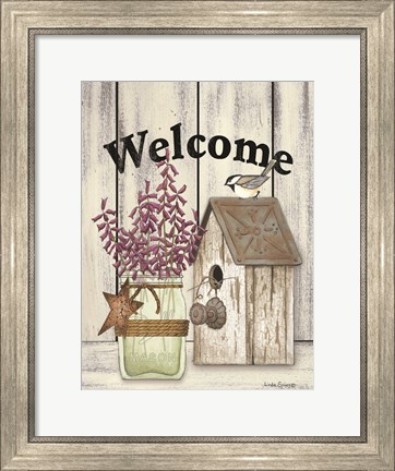 Framed Welcome Flowers in Jar Print
