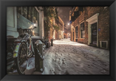 Framed Winter Nighttime Street 1 Print