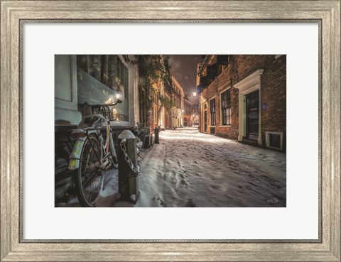 Framed Winter Nighttime Street 1 Print