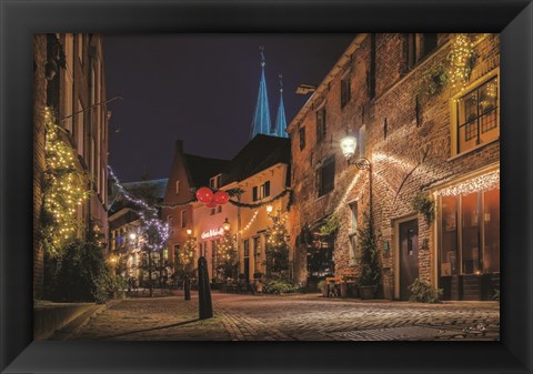 Framed Winter Nighttime Street 2 Print