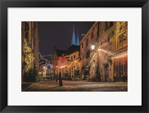 Framed Winter Nighttime Street 2 Print