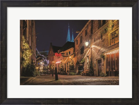 Framed Winter Nighttime Street 2 Print
