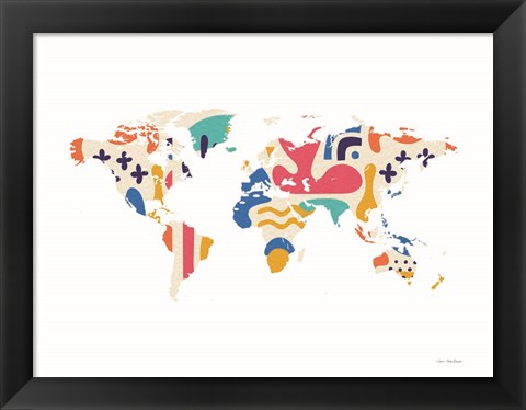 Framed Abstract Colorful World Map Print