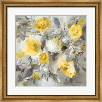 Framed Floral Uplift Yellow Gray Print