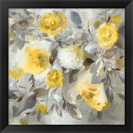 Framed Floral Uplift Yellow Gray Print