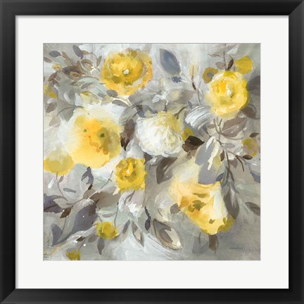 Framed Floral Uplift Yellow Gray Print