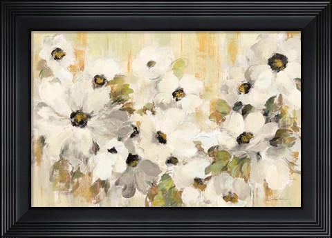 Framed White and Green Bloom Print