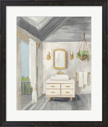 Framed Attic Bathroom I Gray Print