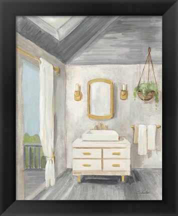 Framed Attic Bathroom I Gray Print