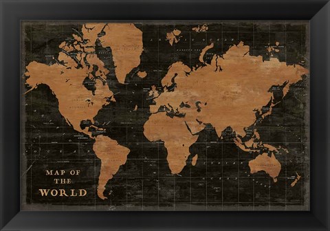 Framed World Map Industrial Print