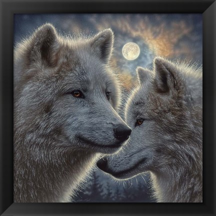 Framed Moonlight Wolf Mates Print