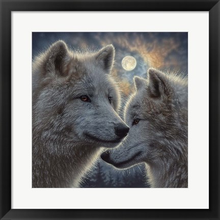 Framed Moonlight Wolf Mates Print