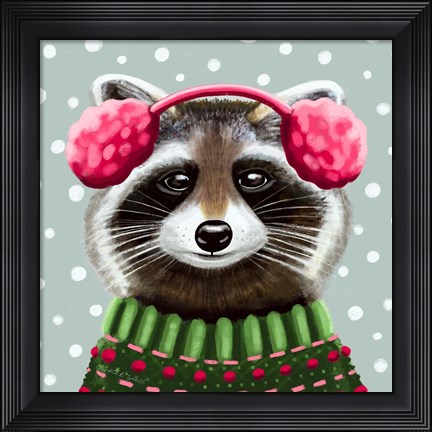 Framed Cute Raccoon Print