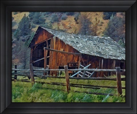 Framed Old Barn and Corral Print