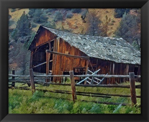 Framed Old Barn and Corral Print