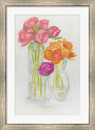 Framed Flowers in Vases Print
