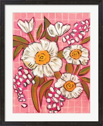 Framed Flowers on Grid Print