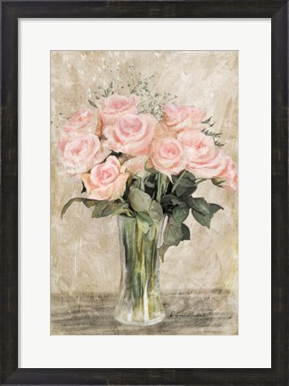Framed Pink Rose Vase Print