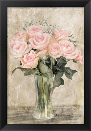 Framed Pink Rose Vase Print