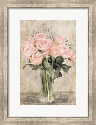 Framed Pink Rose Vase Print