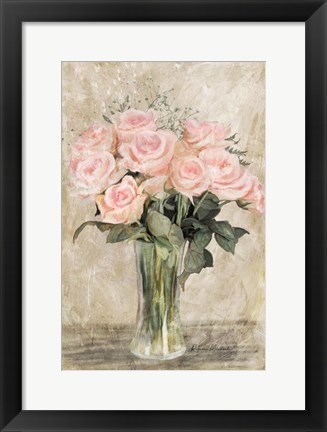 Framed Pink Rose Vase Print