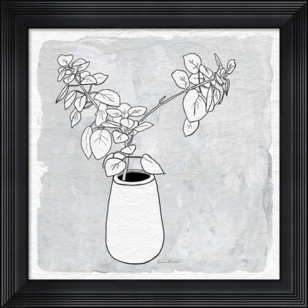 Framed Leafy Branch with Vase Print