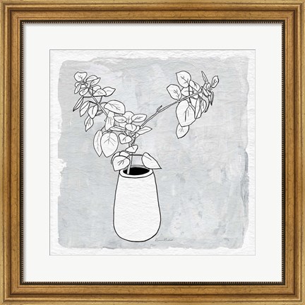 Framed Leafy Branch with Vase Print