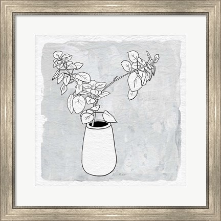 Framed Leafy Branch with Vase Print